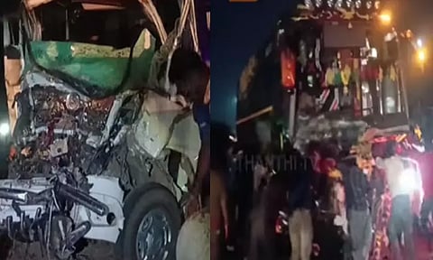 தேனி: நேருக்கு நேர் வேன்-பஸ் மோதி விபத்து - 3 பேர் பலி