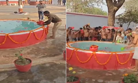 உத்தர பிரதேசம்: சிறைச்சாலைக்கு கொண்டு வரப்பட்ட மகா கும்பமேளா புனித நீரில் கைதிகள் குளியல்