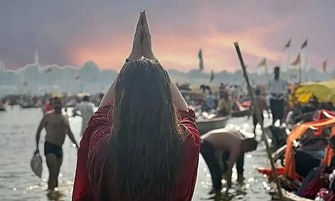 Famous Tamil actress takes holy dip at Maha Kumbh Mela