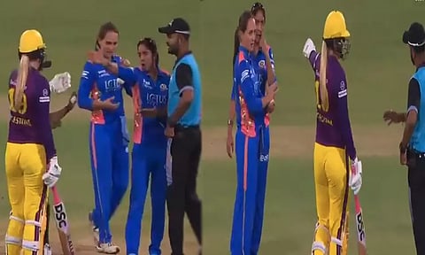 மகளிர் பிரீமியர் லீக்; களத்தில் மோதிக்கொண்ட ஹர்மன்ப்ரீத், எக்லஸ்டோன் - வீடியோ