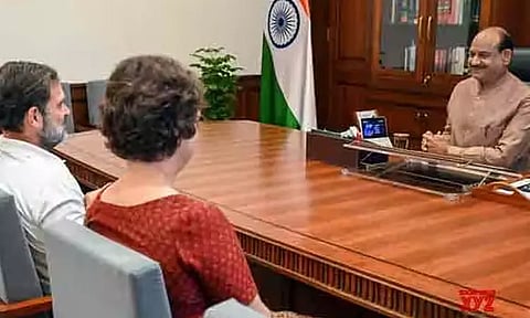 சபாநாயகர் ஓம்பிர்லாவுடன் ராகுல் காந்தி, பிரியங்கா சந்திப்பு