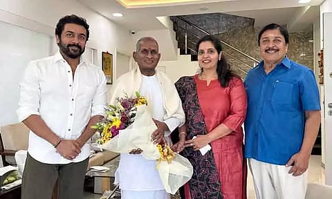 இளையராஜாவை நேரில் சந்தித்து வாழ்த்து தெரிவித்த சிவகுமார், சூர்யா