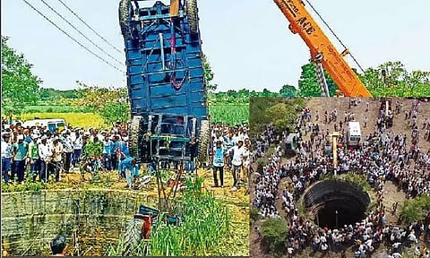 கிணற்றுக்குள் கவிழ்ந்த டிராக்டர்; 7 பெண்கள் பலி