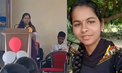 பிரிவு உபசார நிகழ்ச்சியில் உரையாற்றிக்கொண்டிருந்த மாணவி மயங்கி விழுந்து உயிரிழப்பு - அதிர்ச்சி வீடியோ