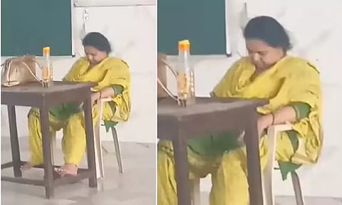 பணியின்போது வகுப்பறையில் உறங்கிய ஆசிரியை - வைரல் வீடியோ