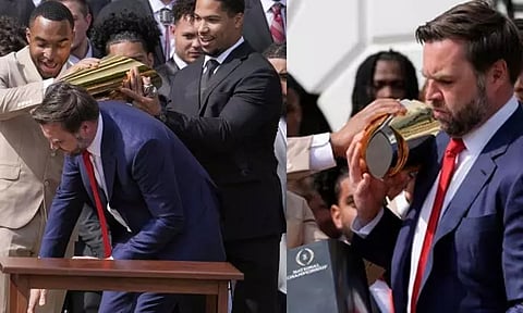 கால்பந்து வெற்றி கோப்பையை உடைத்த அமெரிக்க துணை ஜனாதிபதி - வைரல் வீடியோ