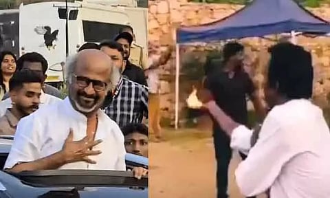 கையில் கற்பூரம் ஏந்தி ரஜினியை வரவேற்ற ரசிகர்