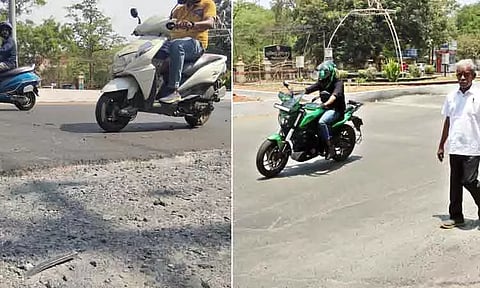 கோவை கோர்ட்டு ரவுண்டானா பகுதியில் பழுதடைந்த சாலை உடனடியாக சீரமைப்பு