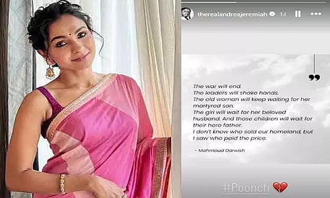 போர் குறித்து உருக்கமாக பதிவிட்ட நடிகை ஆண்ட்ரியா