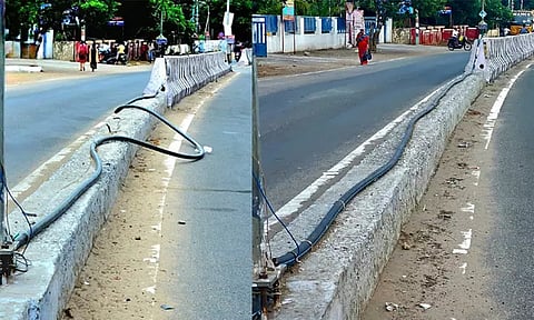 சாலையில் விழுந்து கிடந்த மின் ஒயர்கள் சரிசெய்யப்பட்டன
