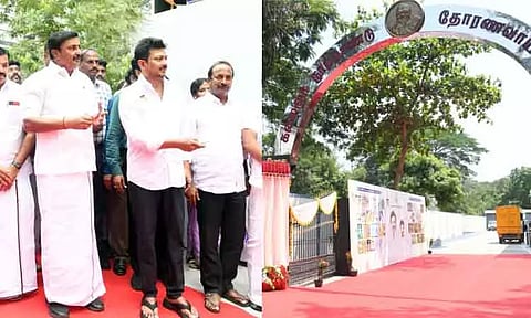 தமிழரசு இதழ் அலுவலக வளாகத்தில் கலைஞர் நூற்றாண்டு தோரணவாயில்: உதயநிதி ஸ்டாலின் திறந்து வைத்தார்