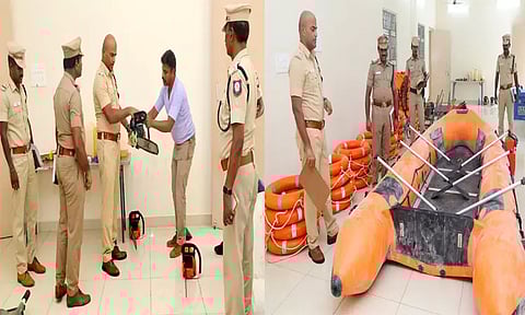 திருநெல்வேலி பேரிடர் மீட்பு குழுவினரின் உபகரணங்களை மாவட்ட எஸ்.பி. சிலம்பரசன் ஆய்வு