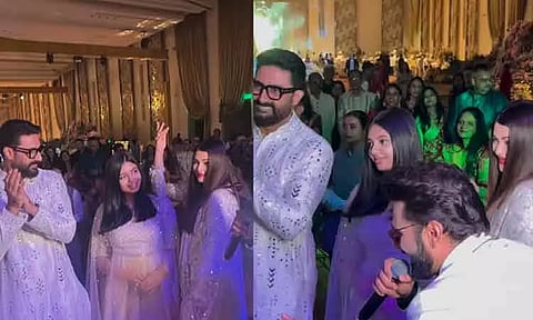Aishwarya Rai, Abhishek Bachchan dance on ‘Kajra re’ with daughter Aaradhya Bachchan at a wedding