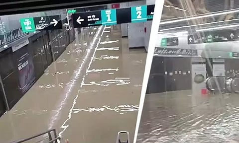 மும்பையில் புதிதாக திறக்கப்பட்ட மெட்ரோ ரெயில் நிலையத்தை சூழ்ந்த வெள்ளம்