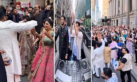 அமெரிக்கா: நியூயார்க் தெருவில் நடந்த இந்திய திருமண ஊர்வலம்