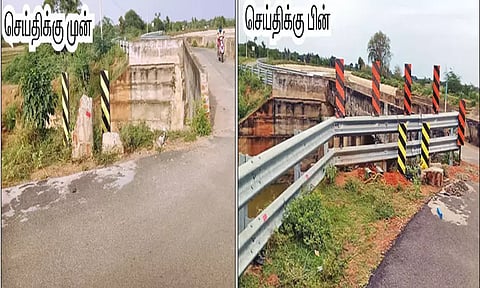 கல்லணைக்கால்வாய் பாலத்தில் இரும்பு தடுப்புகள் அமைப்பு