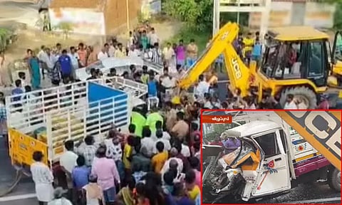 பஸ்- சரக்கு வாகனம் நேருக்கு நேர் மோதி விபத்து - ஒருவர் உடல் நசுங்கி பலி