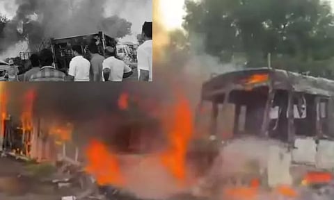 நாமக்கல்: பழைய இரும்புக்கடையில் பயங்கர தீ விபத்து - ரூ. 10 லட்சம் மதிப்புள்ள பொருட்கள் எரிந்து நாசம்