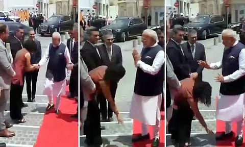 பிரதமர் மோடியின் காலை தொட்டு வணங்கிய சைப்ரஸ் நாடாளுமன்ற உறுப்பினர்