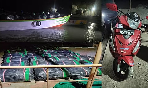 இலங்கைக்கு கடத்த முயன்ற ரூ.40 லட்சம் மதிப்புள்ள பீடி இலைகள், படகு, பைக் பறிமுதல்