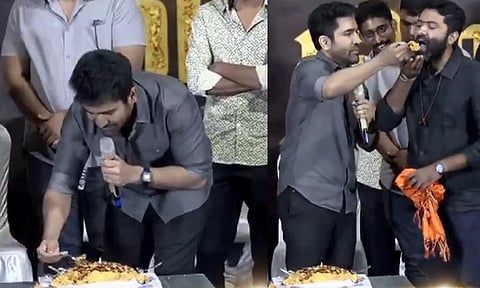 பிரியாணியை கேக்காக வெட்டி பிறந்தநாளை கொண்டாடிய விஜய் ஆண்டனி..!