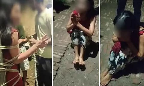 திருட வந்ததாக நினைத்து நேபாள பெண்ணை மின்கம்பத்தில் கட்டி வைத்து தாக்கிய கொடூரம் - அதிர்ச்சி வீடியோ