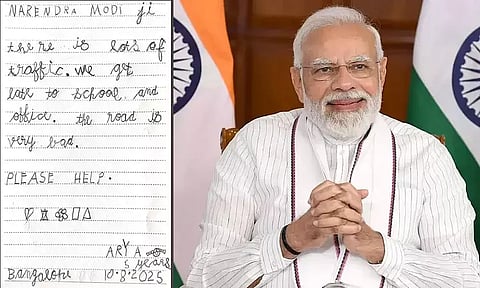 பெங்களூரு போக்குவரத்து நெரிசல் பற்றி பிரதமர் மோடிக்கு கடிதம் எழுதிய 5 வயது சிறுமி