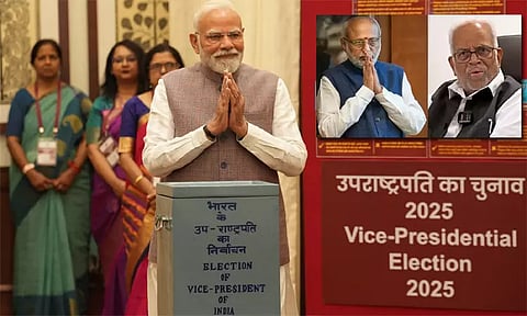 புதிய துணை ஜனாதிபதி தேர்தல்: வாக்குப்பதிவு விறுவிறுப்பு - முதல் நபராக வாக்களித்த பிரதமர் மோடி
