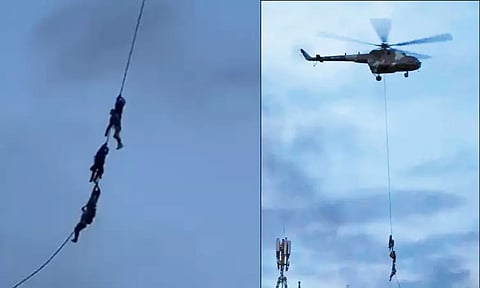 நேபாளத்தில் நடந்த கலவரத்தின்போது.. ஹெலிகாப்டர் கயிறு மூலம் தப்பிய மந்திரியின் குடும்பம் - வீடியோ