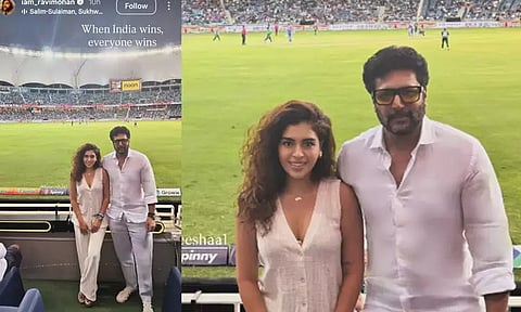 இந்தியா-பாகிஸ்தான் போட்டியை நேரில் கண்டு ரசித்த ரவிமோகன் - கெனிஷா