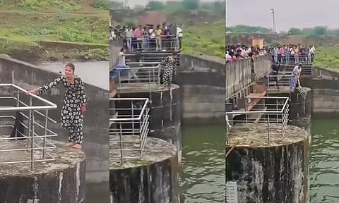 அணையில் குதித்து தற்கொலைக்கு முயன்ற இளம்பெண்; துணிச்சலாக செயல்பட்ட இளைஞர்: வைரலான வீடியோ