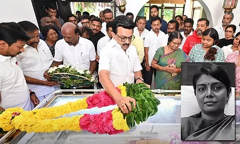 பீலா வெங்கடேசன் உடலுக்கு முதல்-அமைச்சர் மு.க.ஸ்டாலின் நேரில் அஞ்சலி