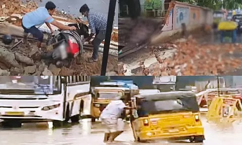 ஓசூரில் கனமழை: அரசு மருத்துவமனை சுற்றுச்சுவர் இடிந்து விழுந்து விபத்து