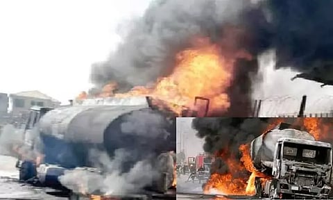 பெட்ரோல் ஏற்றிச்சென்ற டேங்கர் லாரி வெடித்து விபத்து - 35 பேர் பலி