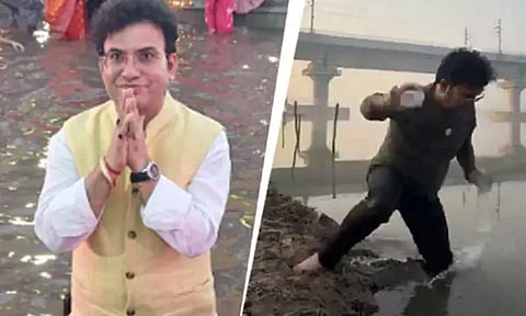 வீடியோ எடுக்க முயன்றபோது ஆற்றுக்குள் விழுந்த பாஜக எம்.எல்.ஏ.