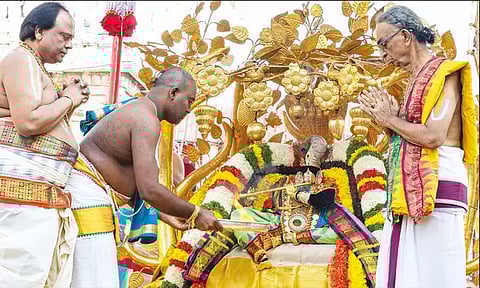 கார்த்திகை பிரம்மோற்சவ விழா 4-வது நாள்: கற்பக விருட்சம், அனுமன் வாகனத்தில் பத்மாவதி தாயார் வீதிஉலா