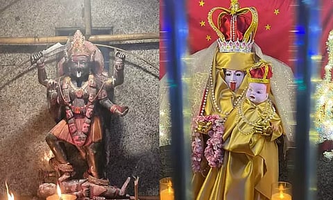 பத்ரகாளி அம்மன் சிலைக்கு அன்னை மேரி போன்று அலங்காரம் செய்த பூசாரி கைது