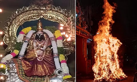 தூத்துக்குடி தெப்பக்குளம் மாரியம்மன் கோவிலில் திருக்கார்த்திகை விழா: சொக்கப்பனை கொளுத்தப்பட்டது