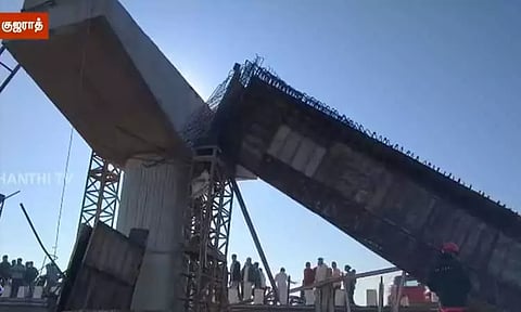 குஜராத்தில் ஆற்றில் கட்டப்பட்டு வந்த பாலம் இடிந்து விபத்து - 5 பேர் படுகாயம்