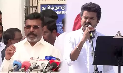 அடுக்குமொழியில் பேச விஜய்க்கு யாரோ சொல்லித் தந்திருக்கிறார்கள் - திருமாவளவன்