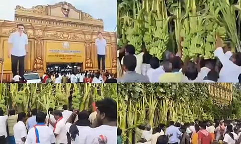 கள்ளக்குறிச்சி: முதல்-அமைச்சர் வரவேற்புக்கு கட்டப்பட்டிருந்த வாழைத்தார்கள், கரும்புகளை எடுத்து சென்ற மக்கள்