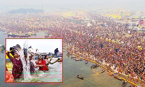 மகாமேளா தொடங்கியது... பிரயாக்ராஜில் கடும் குளிரிலும் லட்சக்கணக்கானோர் புனித நீராடல்