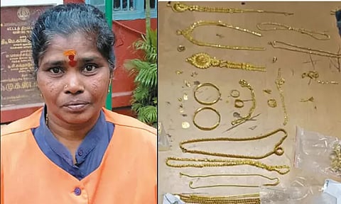 சாலையில் கிடந்த 45 பவுன் நகையை போலீசில் ஒப்படைத்த பெண் தூய்மை பணியாளர்