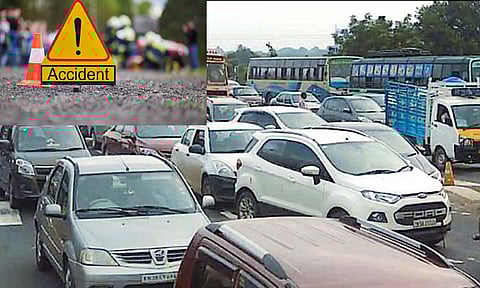 அடுத்தடுத்து மோதிய வாகனங்கள்; சென்னை - திருச்சி நெடுஞ்சாலையில் போக்குவரத்து பாதிப்பு