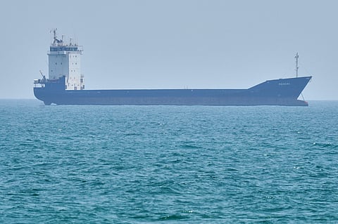 A tanker sits anchored in the Strait of Hormuz off the coast of Qeshm Island, Iran, Saturday, April 18, 2026. AP Photo