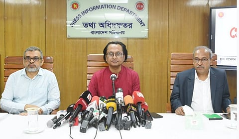 Prime Minister’s Policy and Strategy Adviser Dr Zahed Ur Rahman speaks at a weekly press briefing