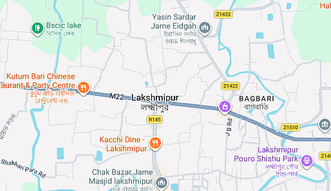 A Google Map screenshot showing Lakshmipur district.