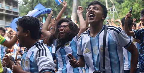 Argentina supporters gather at the Teacher-Student Centre (TSC) of Dhaka University for a celebration