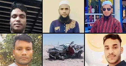 A collage of the five victims killed in a road accident in Qatar.