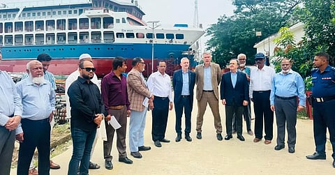 Ambassador and Head of the Delegation of the EU to Bangladesh Michael Miller, Netherlands' Ambassador to Bangladesh Joris van Bommel, and Ambassador of Spain to Bangladesh Gabriel Maria Sistiaga Ochoa de Chinchetru witness several examples of Bangladesh's industrial transformation during a visit to key industrial facilities on July 2, 2026.